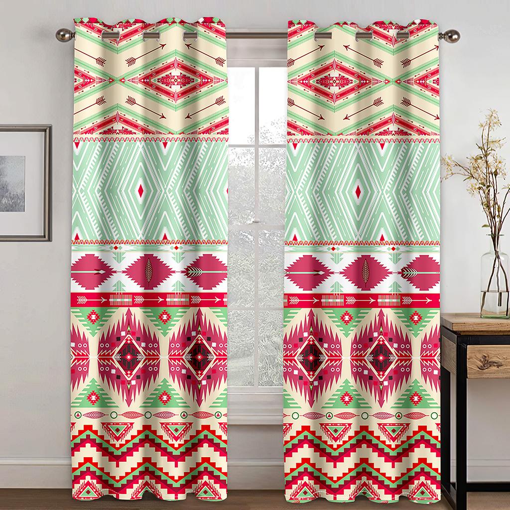 Geometric Semi-Blackout Window Curtains Bohemian Window Curtain for Living Room&Bedroom Drapes Decor(2Panels)Cotinas De Sala