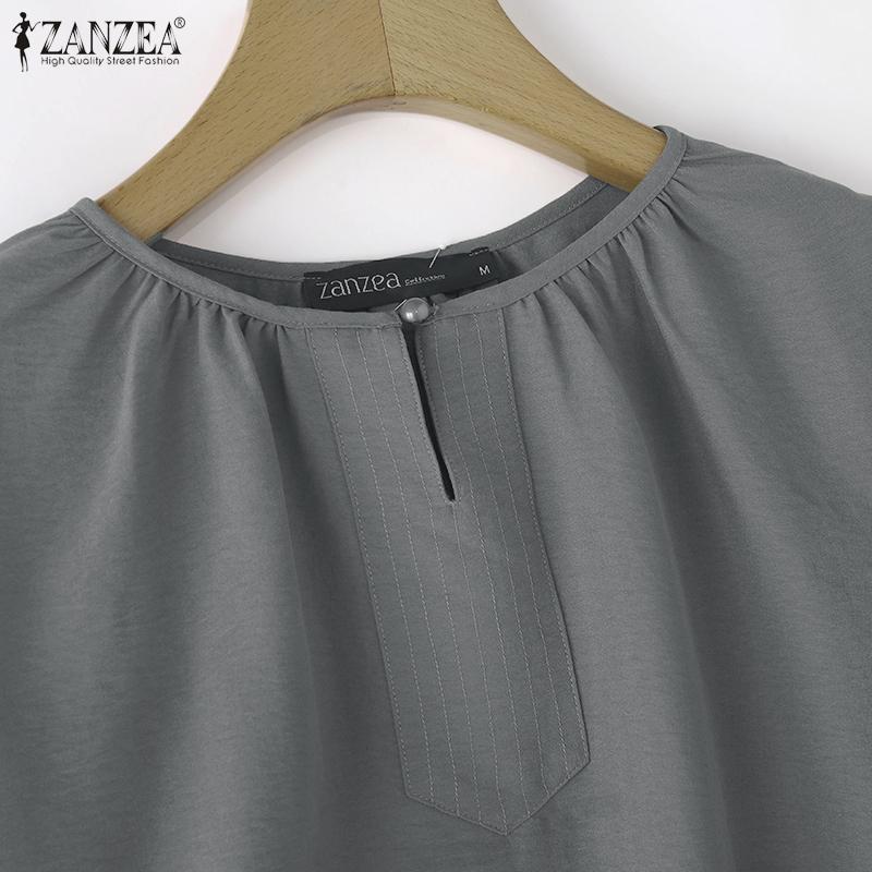 ZANZEA Women Casual Round Neck Solid Color 3/4 Sleeve Loose Blouse