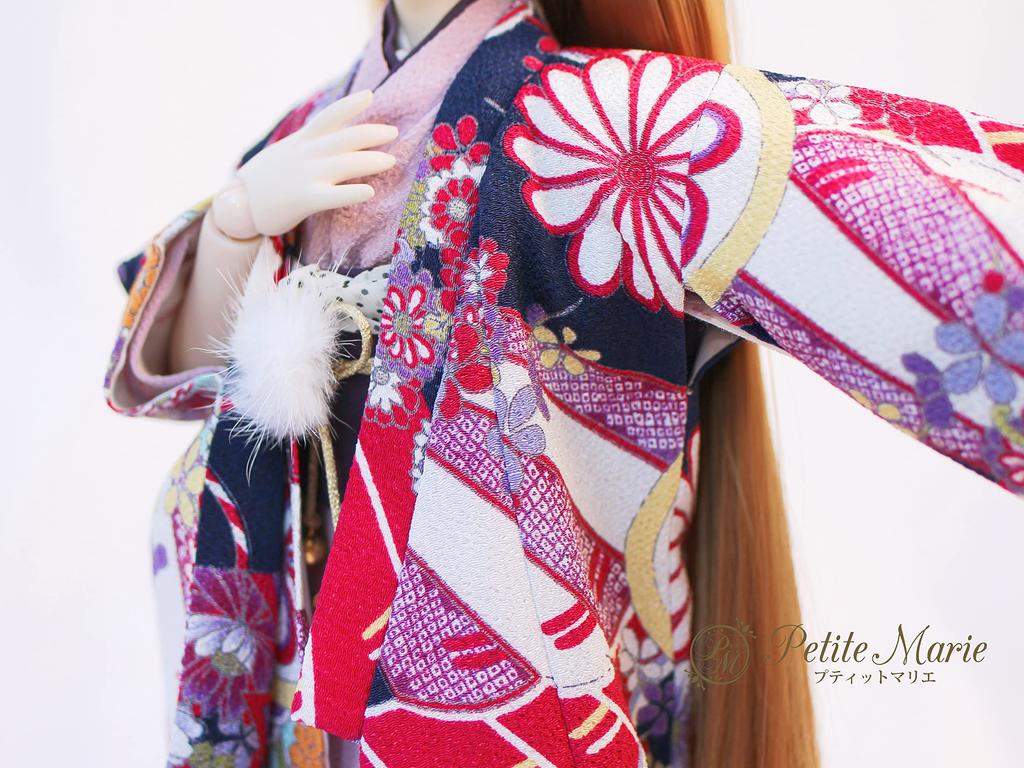 [Petite Marie] 13 MDD DDP Compatible Formal Kimono 9-Piece Set (Uchikake, Kimono, Undergarment, Obi, Obiage, Obijime, 2 Koshihimo, Fur Trim, Tabi)