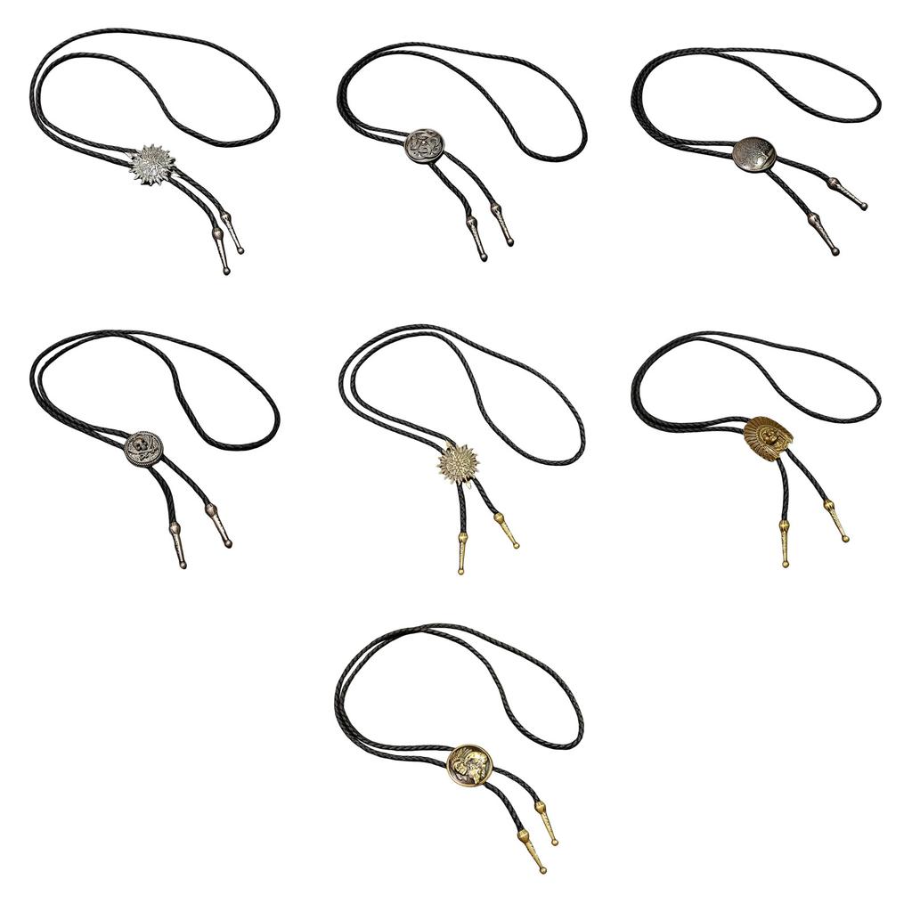 Cowboy Bolo Tie Metal Pendant Adjustable Faux Leather Cord for Men and Women for Western Outfit Necklace Accessory