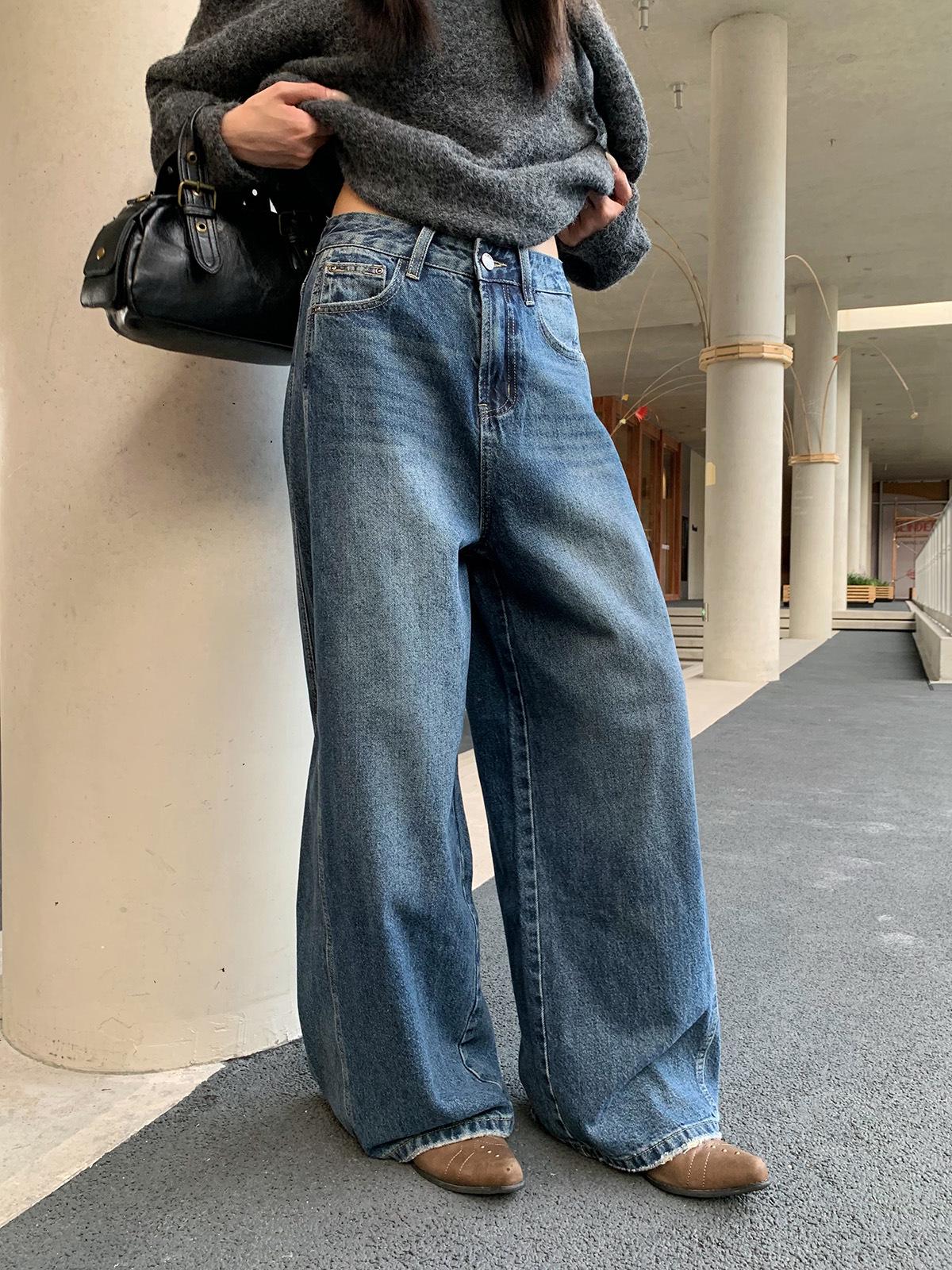 Yuyi 2025 Women s Wide-Leg Retro Drape Jeans - Autumn/Winter XL синий