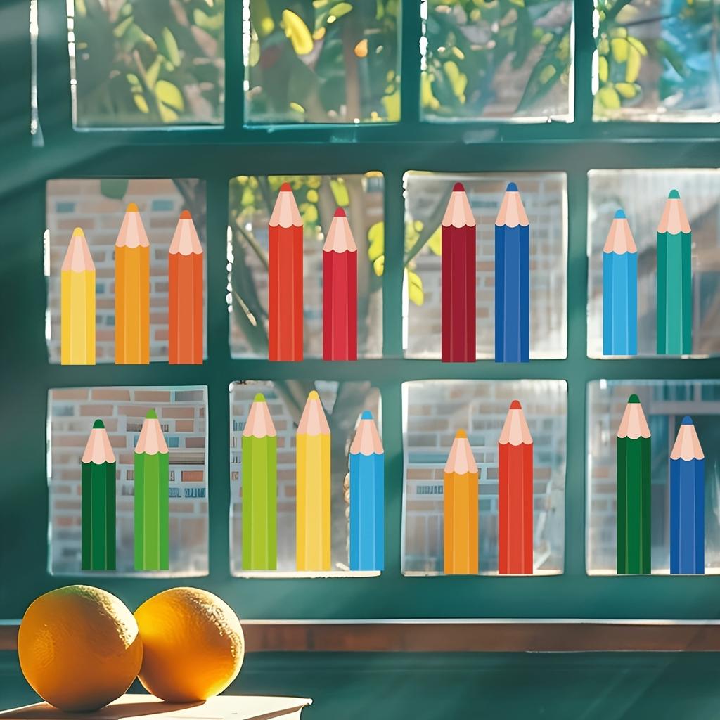 1set 24 Watercolor Pencil Decorative Stickers for Classroom, Bedroom, Glass Window Decoration Stickers scrapbooking,winter