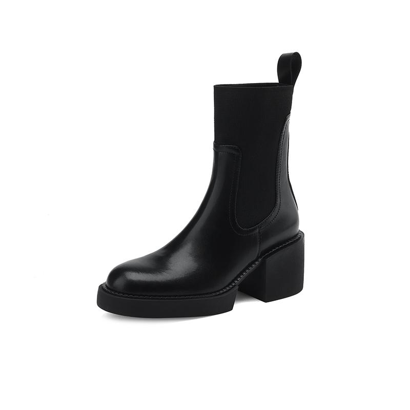 

2024 Новые зимние женские сапоги Кожаные сапоги Туфли на толстом каблуке Осенние ретро женские туфли из спилка Ботинки на высоком каблуке Ботинки челси 34 чёрный