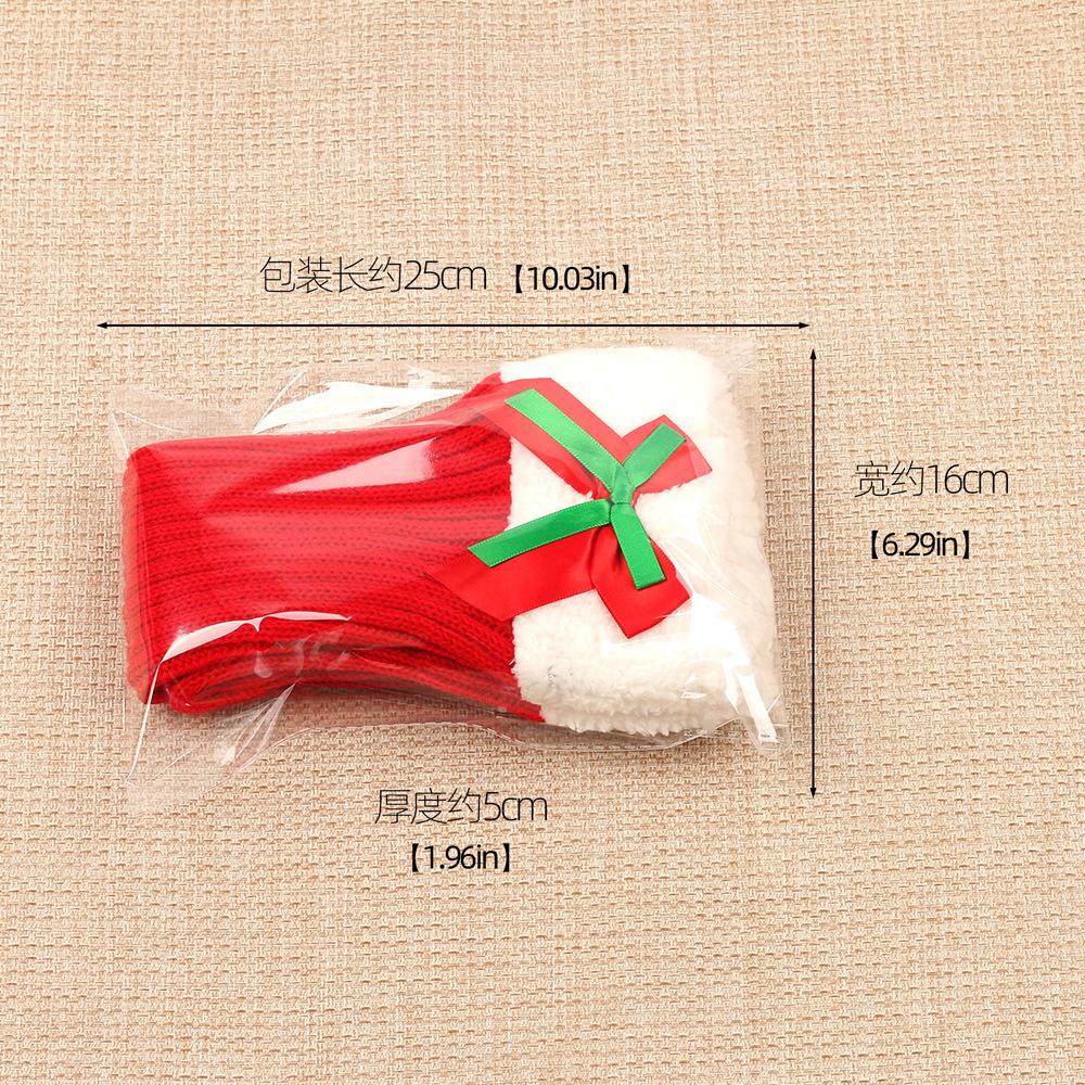 Red Velvet Christmas Socks with Plush Warm Socks New Autumn Winter Knitted Pile Socks Leg Guards Foot Warmers Bow Sock Sleeves