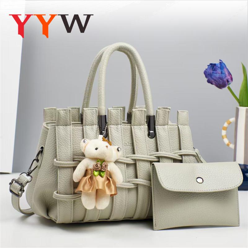 Lychee Leather Handbag and Purse For Women, Ladies Top Handle Satchel Tote with Hanging Ornament, Girls Crossbody Shoulder Bags