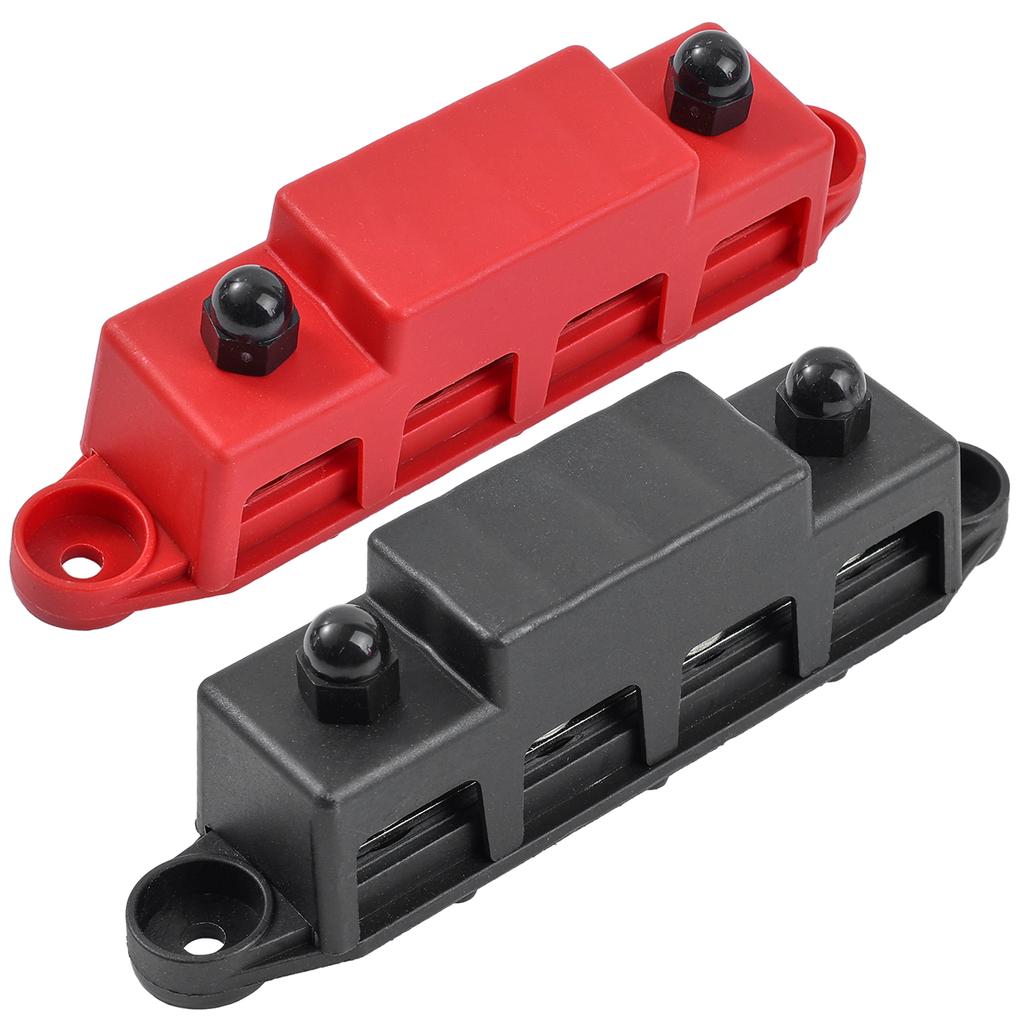 12V Strømfordelingsblokk 250A Samleskinne Koblingsklemme med Deksel M8 4-veis 5/16" Terminalbolter 48VDC 300VAC for Bil Båt Bobil