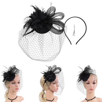 Elegant Wedding Fascinators Headband with Flower Feather Pillbox Hat for Makeup Party for Wedding Party Opera