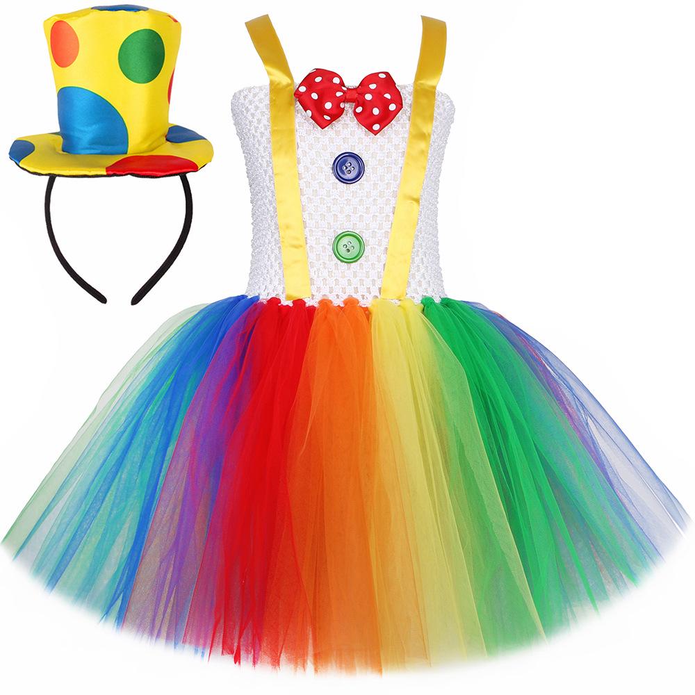 Fantasia de Palhaça Princesa para Meninas de Halloween - Saia Bufante de Tule, Vestido de Festa de Carnaval, Roupa Infantil Estilo Europeu e Americano
