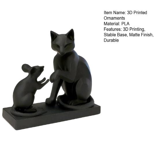 Animal Figurines 3D Printed Modern Cat & Mouse Sculpture, Minimalist Interaction Desk Decor, Matte Art Ornament Collectible Figurine, Stable
