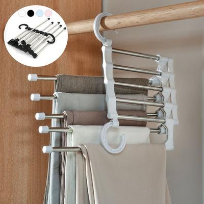 5-in-1-Multifunktions-Hosenständer, Kleiderbügel aus Edelstahl, verstellbar, magische Hosenbügel, Handtuchregale, Schrank-Organizer