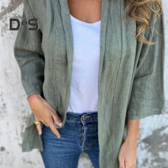 Women Coat Loose Fit Basic Collar Long Sleeve Top Solid Color Open Front Outwear Spring Autumn Casual Daily Wear