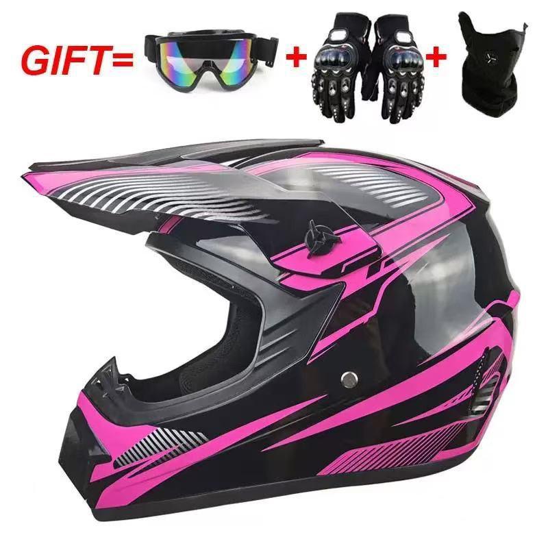 Full Face Motorcycle ATV Dirt Bike Karting Helmet ABS Universal Seasonal Riding Gear With Visor Mask Gloves