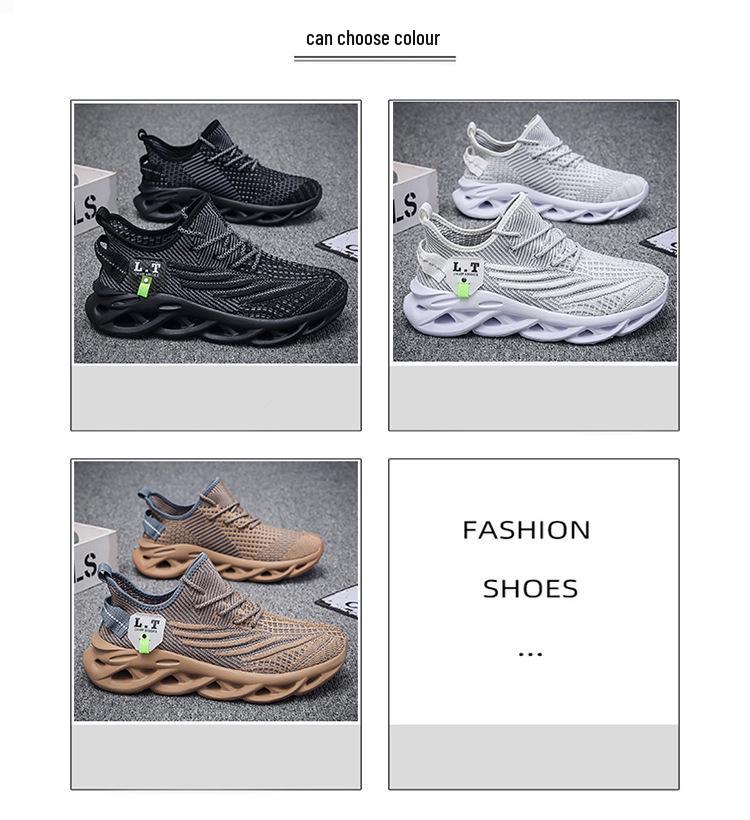 Men's 48 Size Flyknit Breathable Mesh Casual Shoes - Spring/Summer Trendy with Twisted Sole and Shock Absorption.