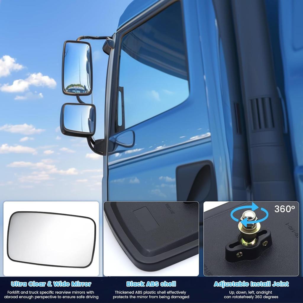 Biqing Large Side Mirrors Adjustable Auxiliary Rectangular Blind Spot Mirrors for Compatible with Trailers and Forklifts 2-Piece (5.3"x9") 360°