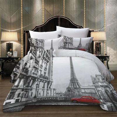 Regalo Novità Set Biancheria da Letto in Poliestere con Stampa Auto Rossa Torre di Parigi Romantico Londra Città Trapunta Copripiumino+Federa 2/3 pezzi