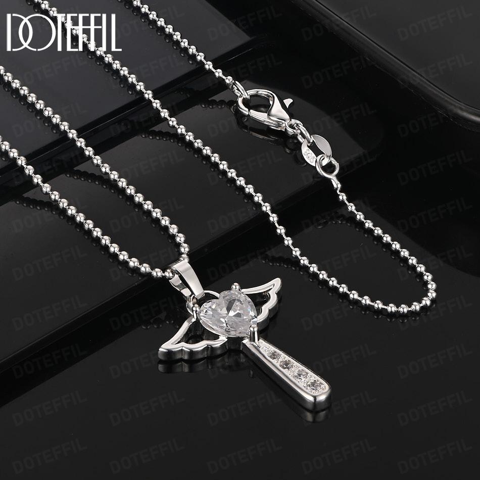 925 Sterling Silver Fashion Jewelry Heart-Shaped AAA Zircon Cross Pendant Necklace