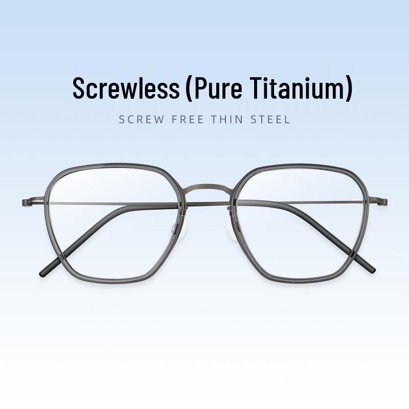Unisex Retro Polygonal Screwless Glasses Frame - Style 5806 (Jing Boran Inspired) Gray Gun Frame