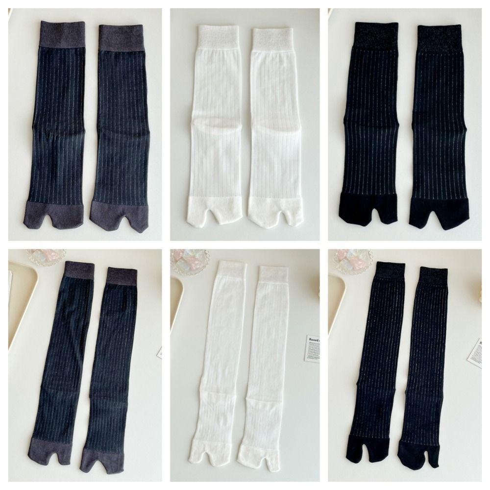 2 Paar Dünne Kniehohe Socken Streifen Mid-Calf Socken Mode JK Zehensocken Mädchen