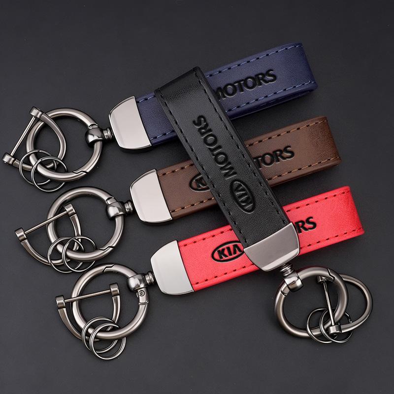 JCRZ5 Leather Car Styling Keychain Pendant Keyring Accessory For KIA KN Forte Sportage EV9 Stonic K2 K5 Ceed Proceed GT Line Soul Flip