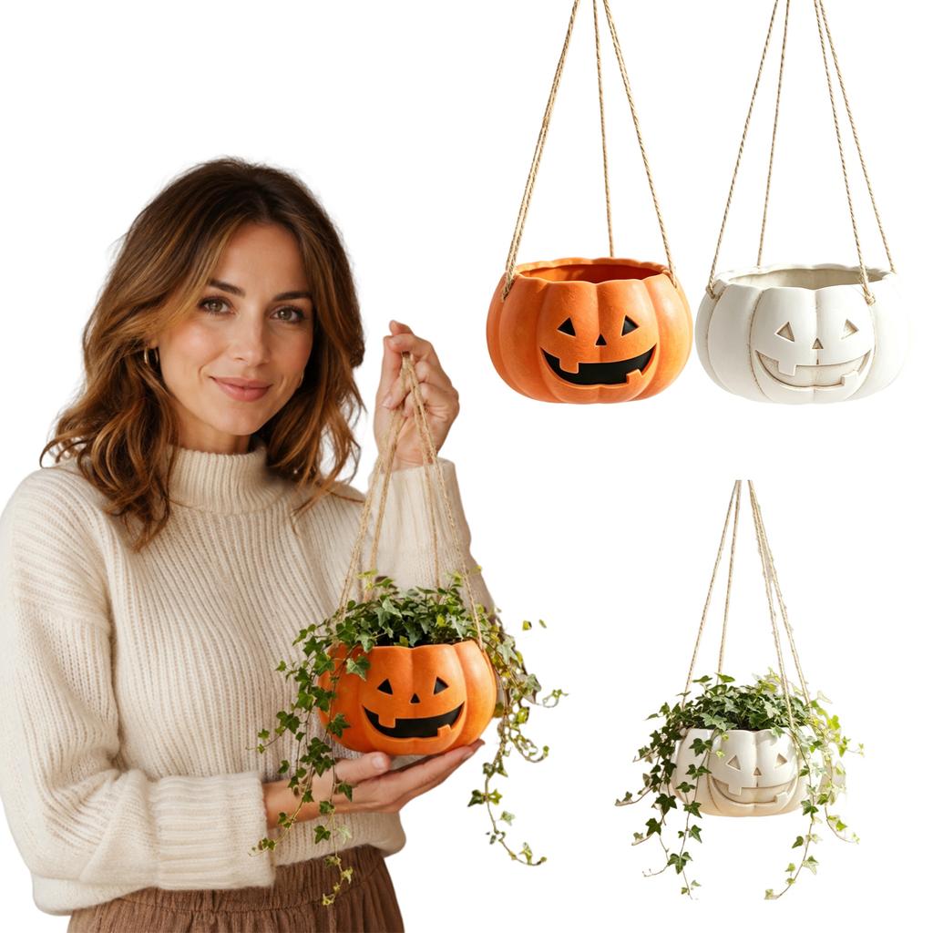Halloween Pumpkin Planter Pot for Outdoor Garden Fall Decoration – Faux Pumpkin Prop for Yard Display