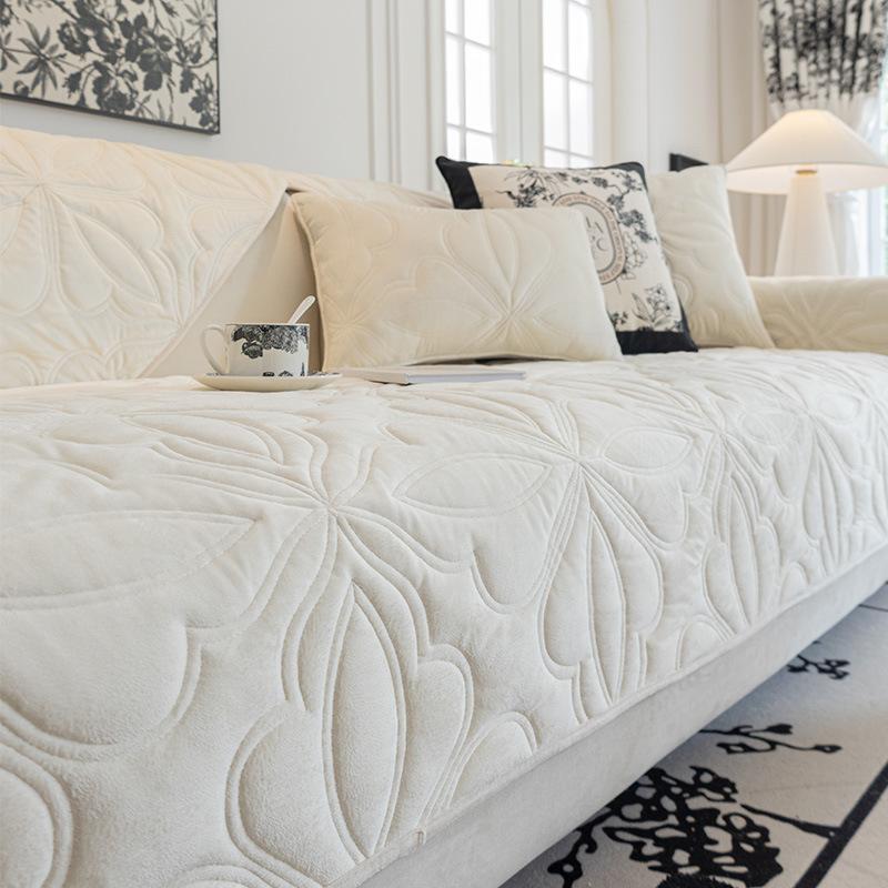 Cojín de sofá de otoño e invierno, cojines de asiento antideslizantes de alta gama, funda de sofá de vellón grueso, funda de tela