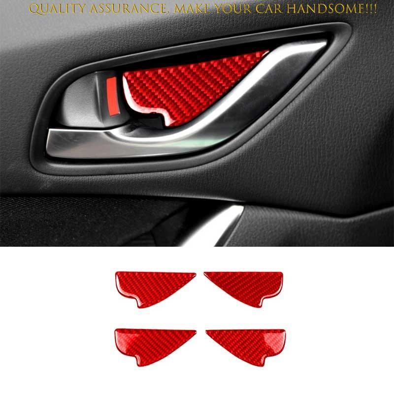 For Mazda CX-5 2017-2024 Red Real Carbon Fiber Inner Door Bowl Cup Cover Trim