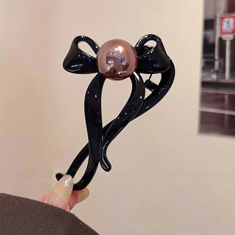 

Корейская заколка для волос с жемчужным бантом и перекрутом для женщин и девушек, модная, из пластика, акрила и бусин, имитация жемчуга, шпилька, аксессуары для волос
