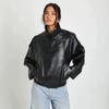 Womens Oversized PU Leather Moto Jacket Streetwear Loose Fit Short Biker Coat With Zipper Pockets