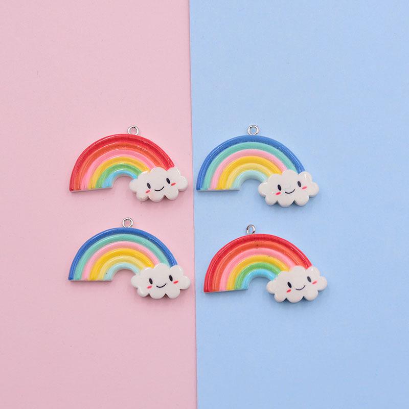Colorful Resin Cloud & Rainbow Smiling Face Keychain Charm