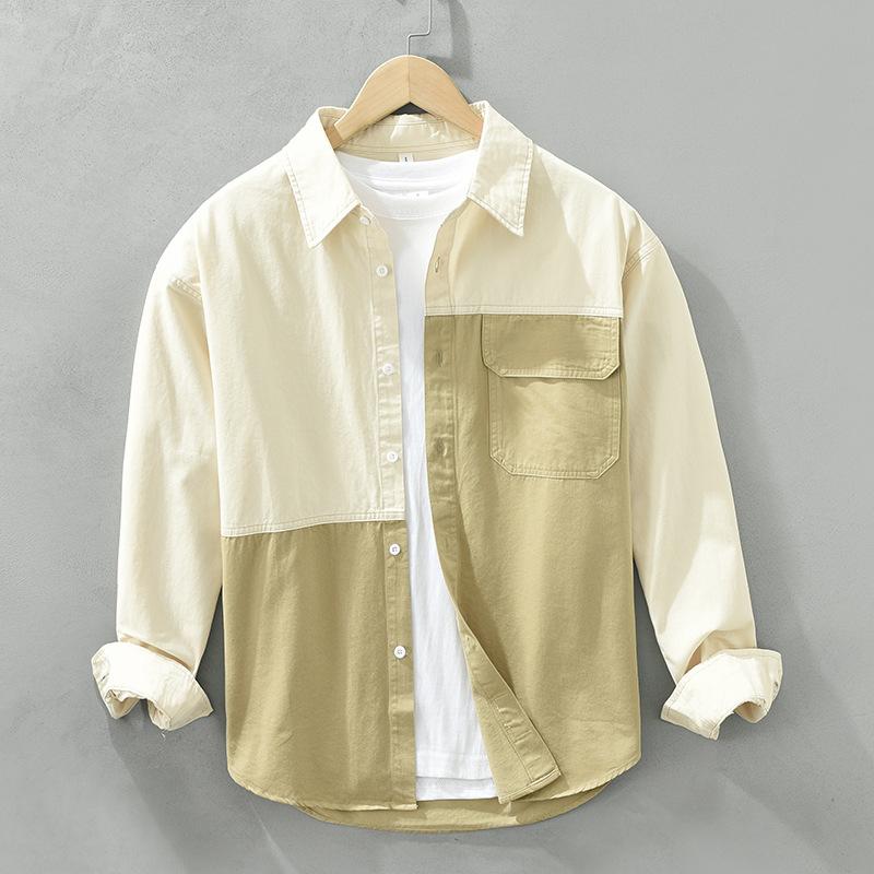 

Корейский уличный стиль свободный топ весна-лето чистый хлопок мужская повседневная рубашка с отворотом и длинным рукавом молодежная модная мужская одежда XXXL абрикосовый