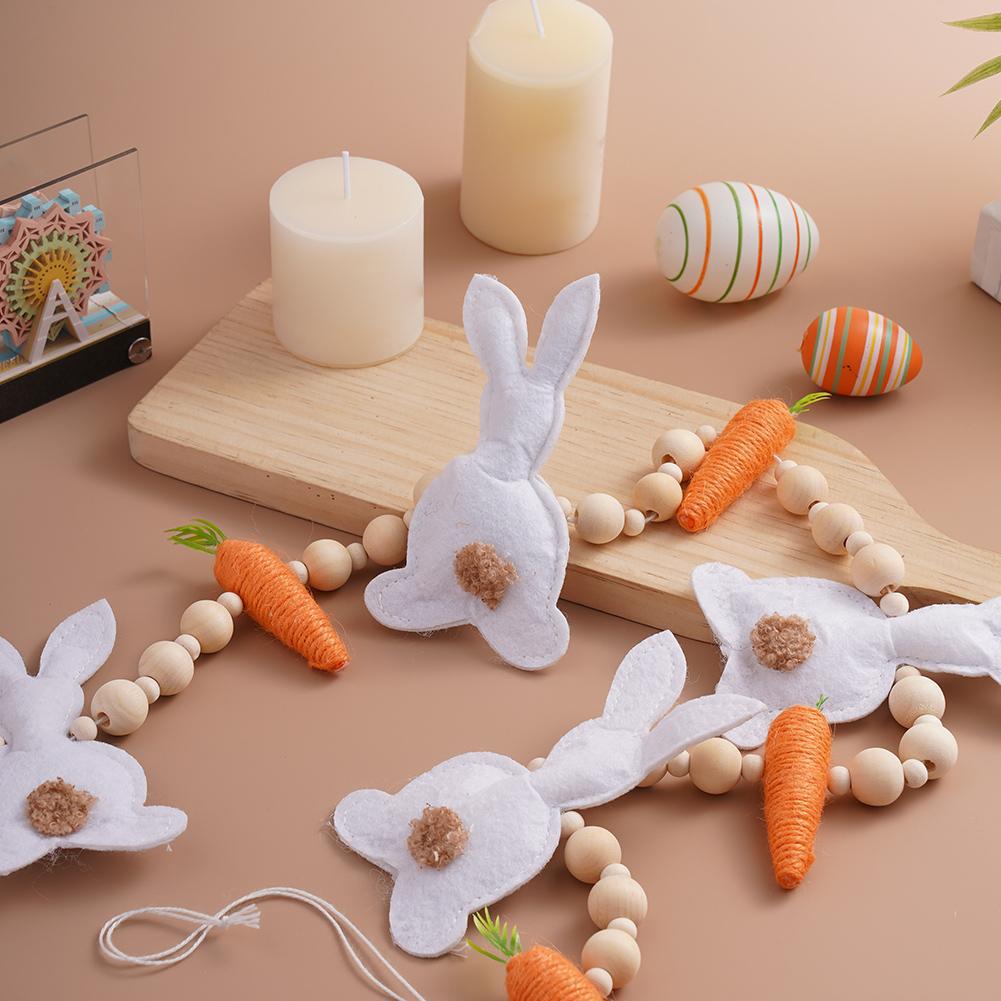 Ghirlanda Coniglio di Pasqua, Ghirlanda di Pasqua con Perline di Legno a Forma di Carota per Decorazioni da Appendere sul Mantello, Forniture per Festa Caccia alle Uova di Pasqua