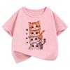 Girls Cute Stacked Kitten Kids Cotton TShirt Cartoon Cat Print Casual Tee Kawaii Animal Graphic Summer Tops