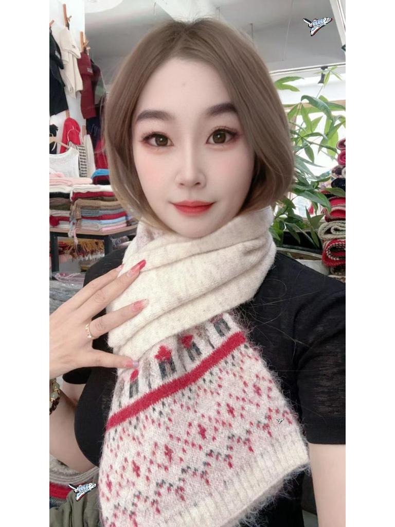 High-End Women's & Couples' Red Wool Knit Snood - Warm Christmas Scarf for Autumn & Winter