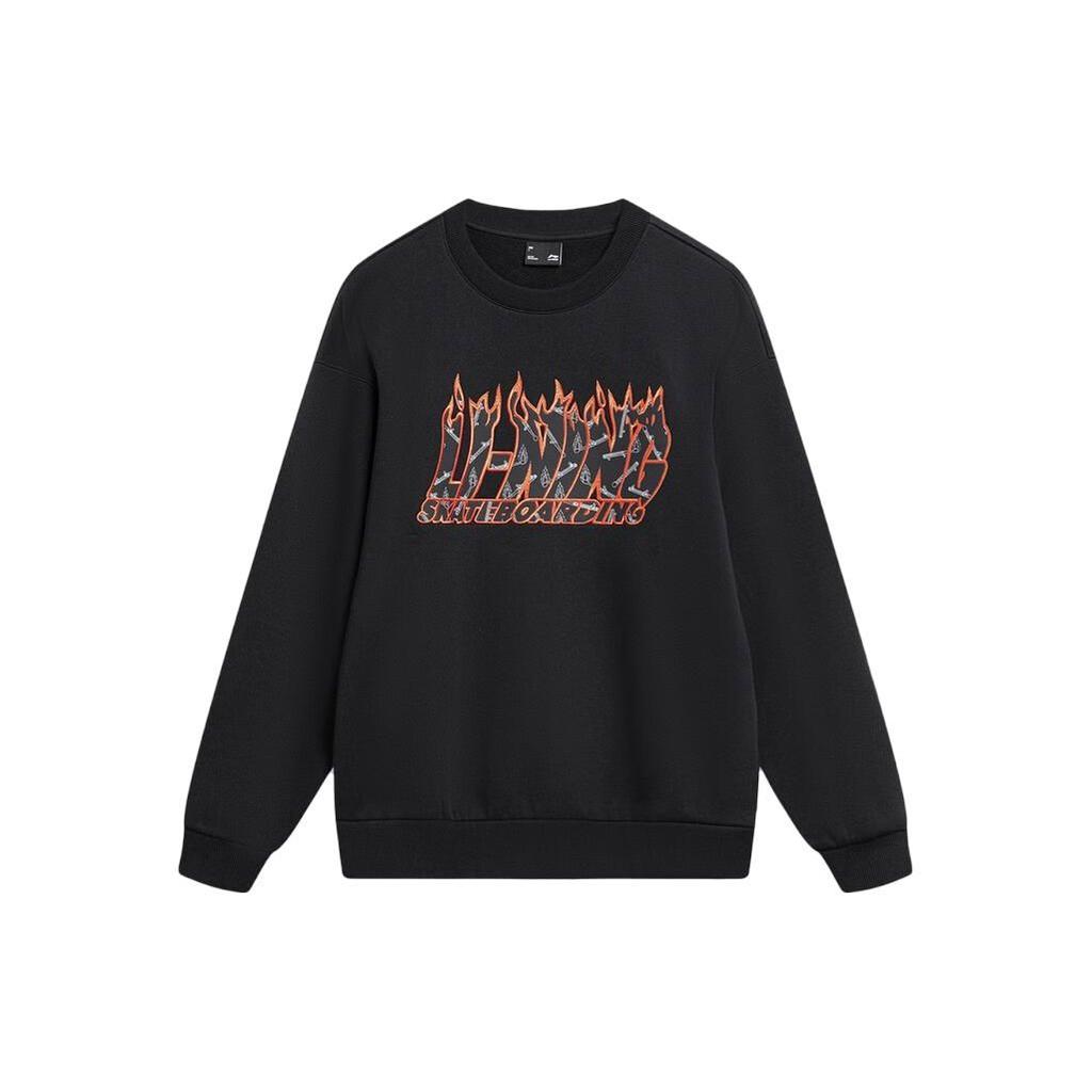Li-Ning Phil Hackett Joint Collection Pattern Print Fleece Crewneck Sweatshirt Men Tops Black AWDT949-1