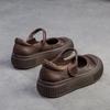 Johnature Flache, flache Schuhe im Retro-Stil aus echtem Leder, vielseitige, bequeme Damenschuhe mit dicker Sohle