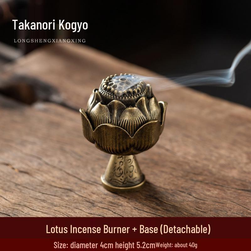 Xiangyun Lotus Incense Burner: Mini Three-Legged Copper Aromatherapy with Porous Boshan Design