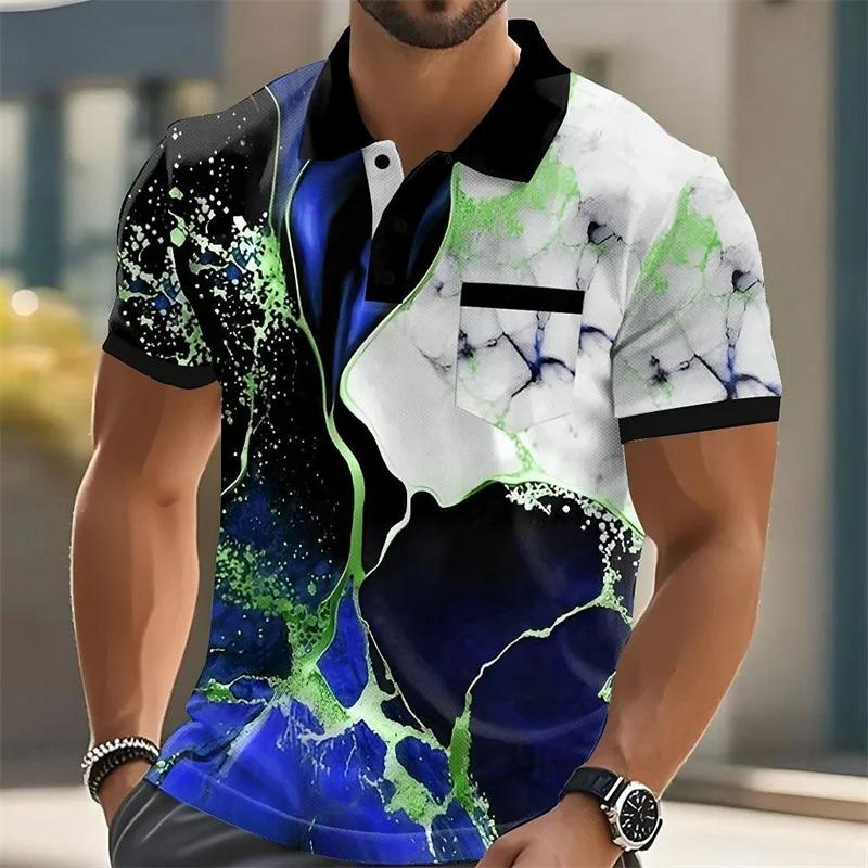Fashionable Summer Short Sleeved Men's Polo Shirt with 3D Printed Stripes
