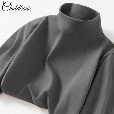 Velvet Autumn High Neck Fleece-Lined Men's Long Sleeve Base Layer T-Shirt