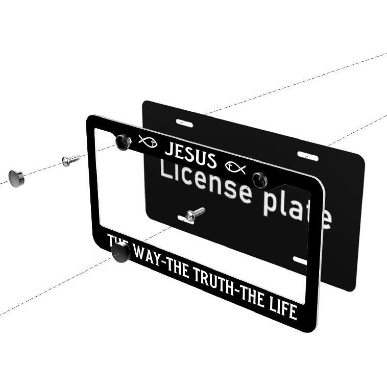 License Plate Frames, Jesus The Way The Truth The Life License Plate Cover Holder, Christian Car Accessories, Car Tag Frame, Auto Tags Cover 2 Holes