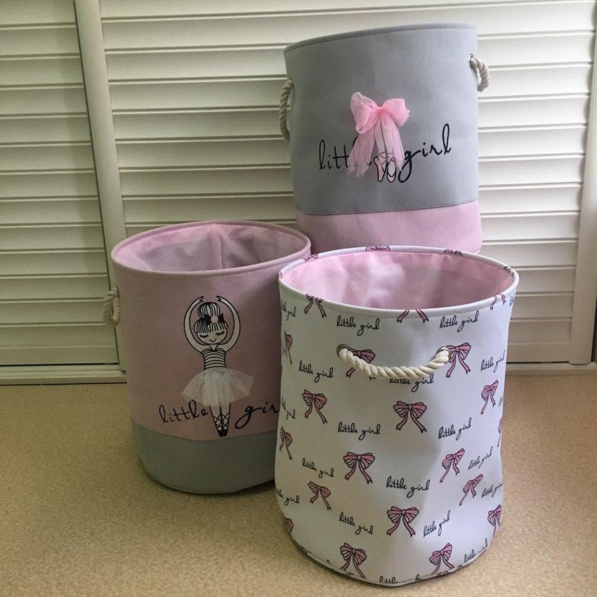 Lovely Girl Canvas Dirty Clothes Basket Home Bathroom Clothes Storage Basket