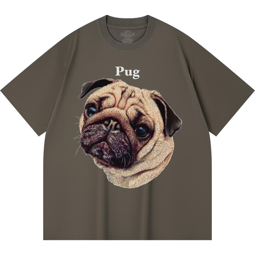 230GSM 100% Cotton T-Shirt Pug Print Tees Funny Harajuku Style Combed Cotton Tshirt