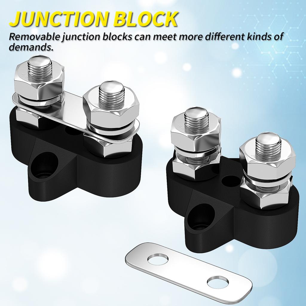 DaierTek 5/16" Terminal Block Studs M8 48V Junction Block Bus Bar Insulated Dual Power Distribution Stud Positive Negative RV