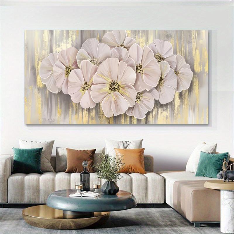 Skandinavisk Klassisk Lyx Väggkonst Stor Vit Blommig Målning Abstrakt Guldblad Poster Tryck Hem Sovrum Vardagsrum Dekor