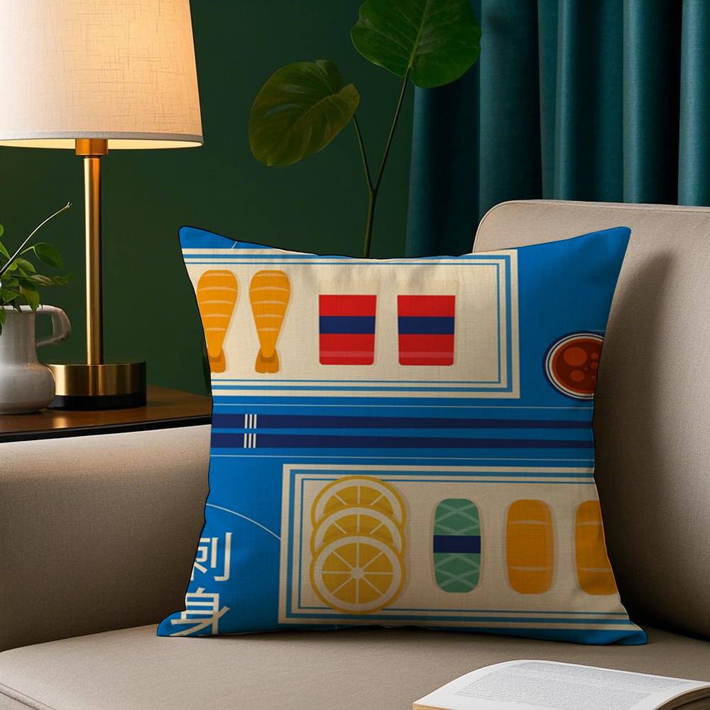 Japanese Style Food Pillow Case Plush Fabric Soft Pillowcase Double Sided Print Sofa Cushion Cover Throw
