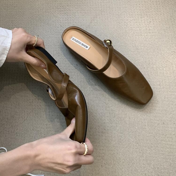 Taschenkopf-Halbpantoffeln für Damen, coole Pantoffeln mit weicher Sohle, 2025 französische Sandalen für den Außenbereich, super angesagte Abendwind-Nischen-Einzelschuhe