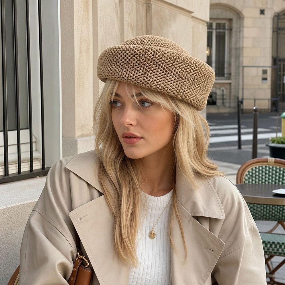 Breathable Mesh Berets Cap Summer Knit Beret Elegant Painter Hat Outdoor