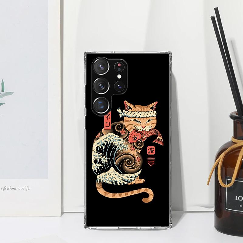 Ramen Sushi Samurai Tattoo Cat Phone Case For Samsung Galaxy S26 S25 Edge S24 FE S23 S22 Ultra S21 Plus S20 + Art Fundas Back Co