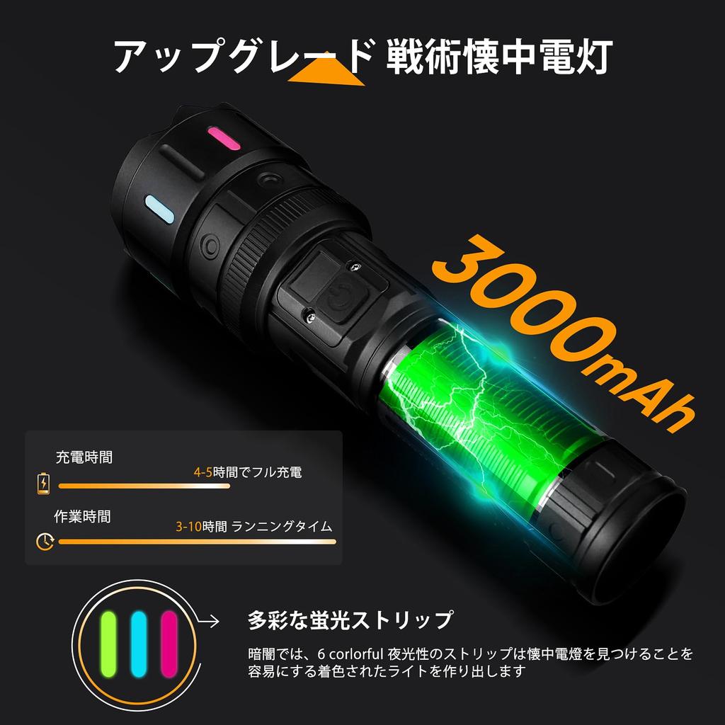 Powerful LED Military Super Handheld Battery Digital Power IP65 5 Dimmable Adjustable Ideal for Emergency Night Power and More Flashlight, Grade,