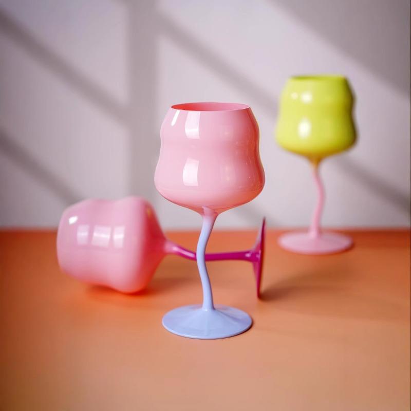 Cream Style High Footed Glass Cup Creative Colored Red Wine Glass Wine Glass Cocktail Glasses Liquor Container Home Drink Ware