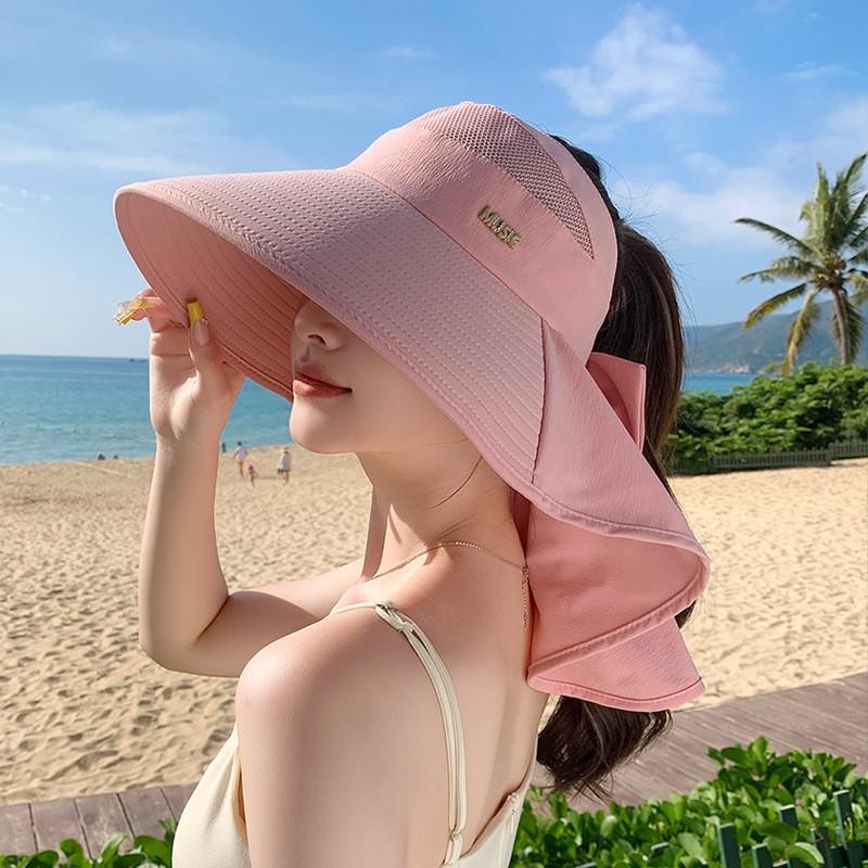 Polyester Wide Brim Sun Hat For Women With Neck Shield Summer Outdoor Sun Protection